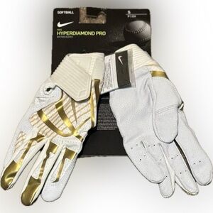Nike Hyperdiamond Pro White and Gold Softball Gloves